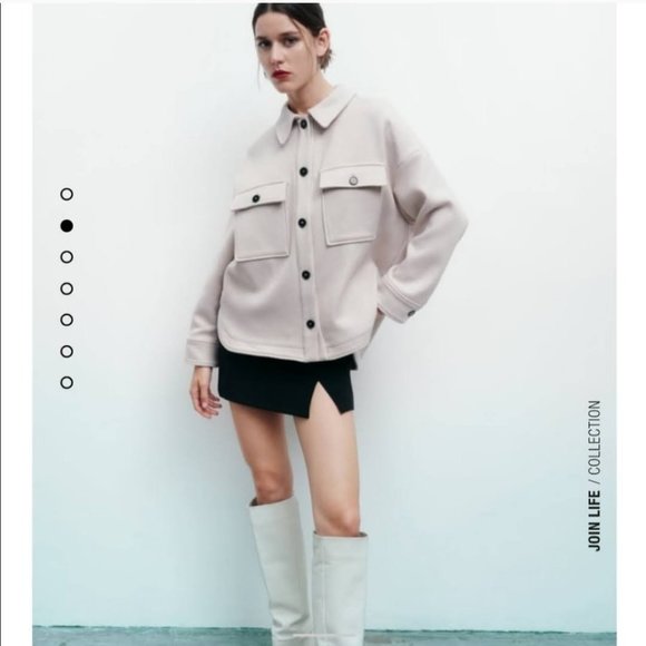 New Zara Oversized Manteco Wool Blend Overshirt Jacket Shacket In Stone NWT Sz L - Picture 5 of 9
